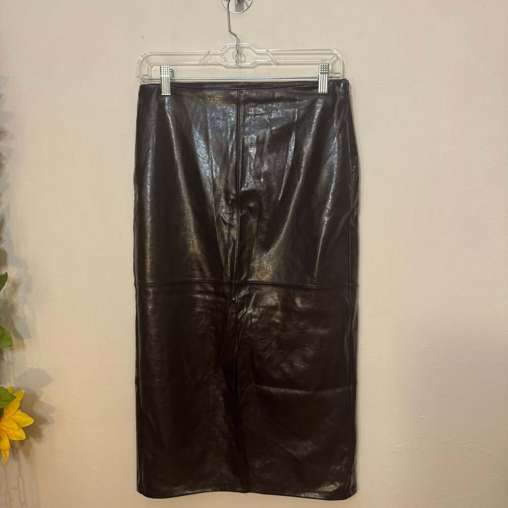 A New Day Faux Leather Midi Skirt, Dark Burgundy/Brown, Size 4